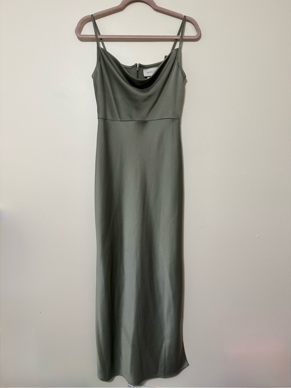 BHLDN Olive Green Cowl Neck Slip Midi Dress